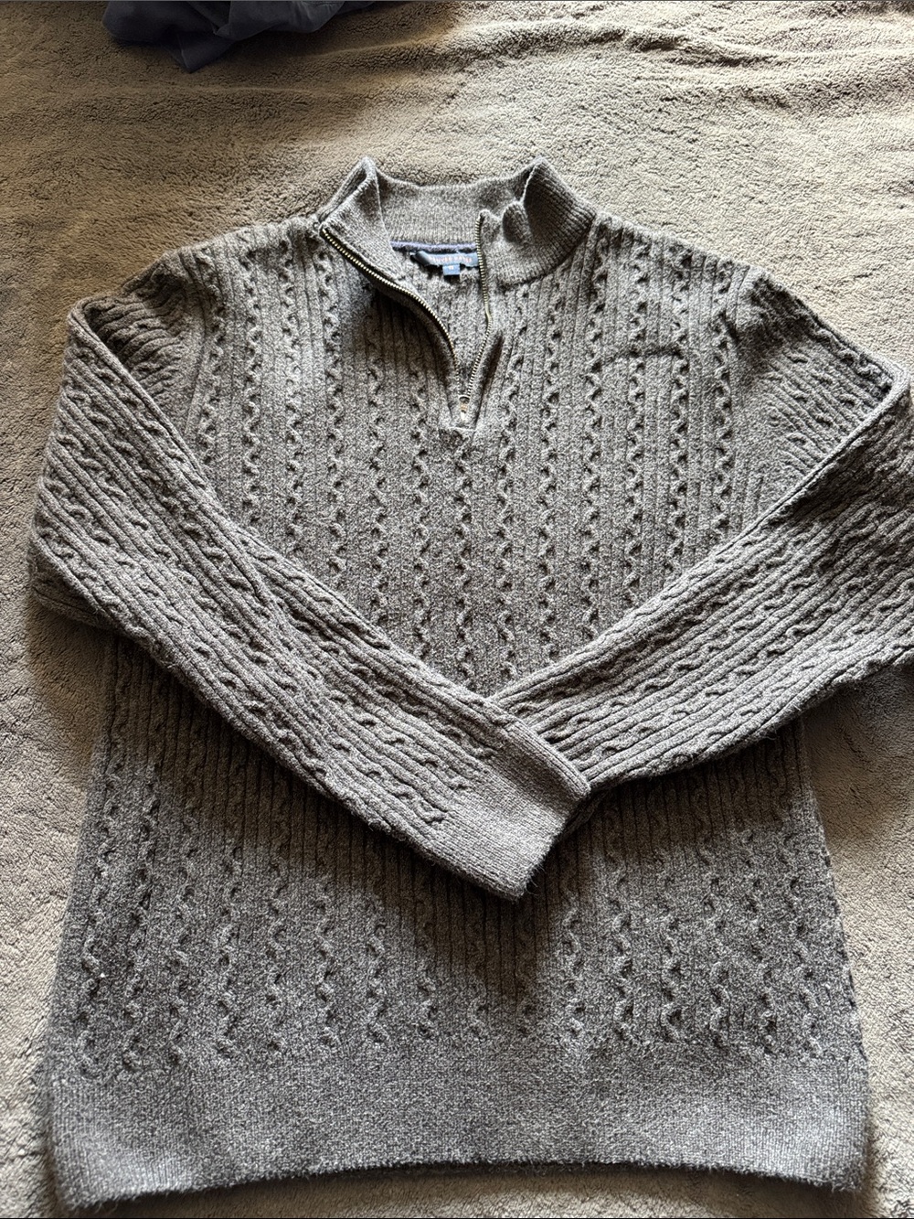 Denver Hayes Men's Cable Knit Zip-Up Sweater in Light Gray